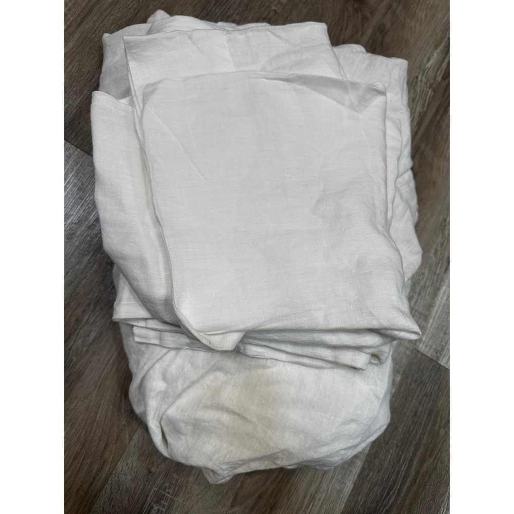 Quince White 100% Linen King Fitted Sheet Set with 2 Pillowcases